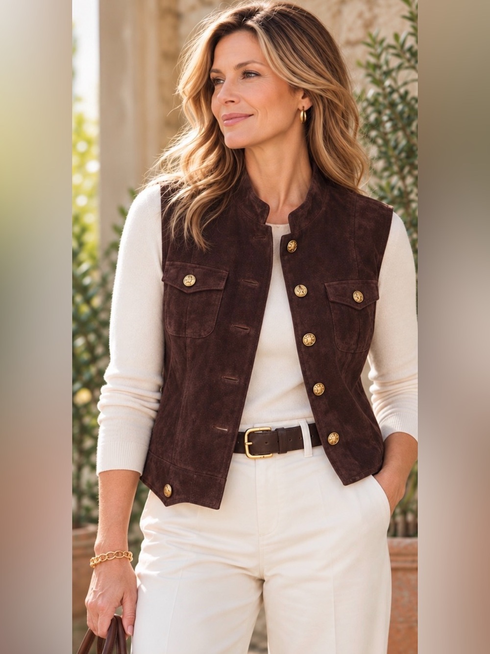 Peck & Peck Dark Chestnut Brown Suede Vest Size 10